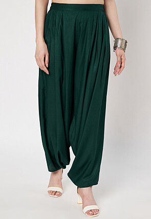 Solid Color Viscose Rayon Salwar in Dark Green