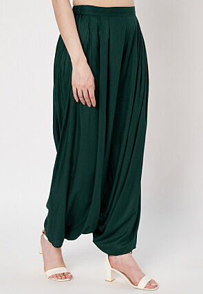 Solid Color Viscose Rayon Salwar in Dark Green