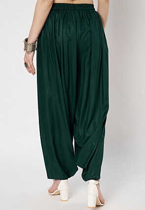 Solid Color Viscose Rayon Salwar in Dark Green