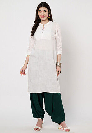 Solid Color Viscose Rayon Salwar in Dark Green