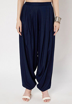 Solid Color Viscose Rayon Salwar in Navy Blue