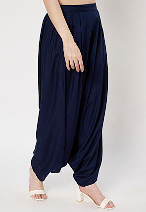 Solid Color Viscose Rayon Salwar in Navy Blue