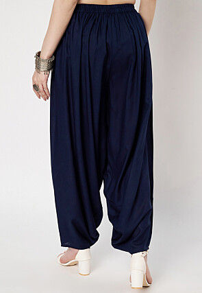 Solid Color Viscose Rayon Salwar in Navy Blue