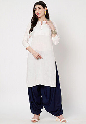 Solid Color Viscose Rayon Salwar in Navy Blue