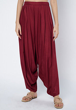 Solid Color Viscose Rayon Cowl Patiala in Maroon