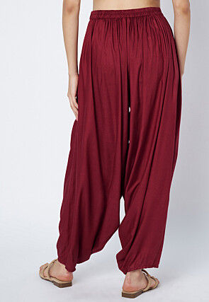 Solid Color Viscose Rayon Cowl Patiala in Maroon