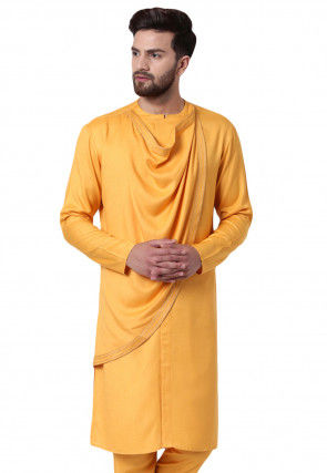 Solid Color Viscose Rayon Cowl Style Kurta in Light Orange
