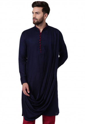 Solid Color Viscose Rayon Cowl Style Kurta in Navy Blue