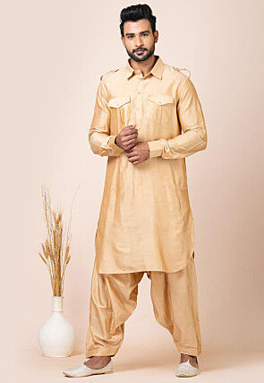 Solid Color Viscose Rayon Paithani Suit in Beige