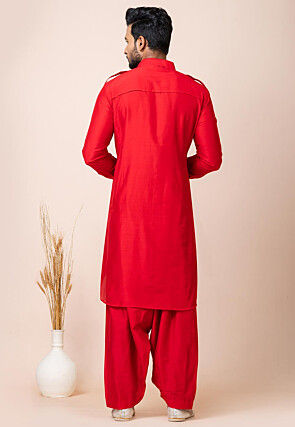Solid Color Viscose Rayon Paithani Suit in Red
