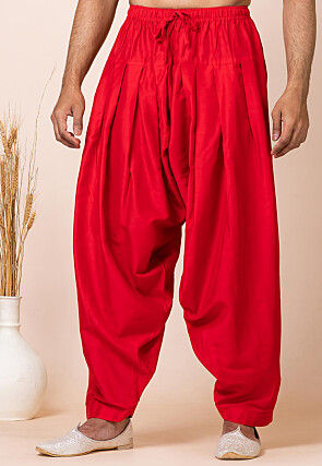 Solid Color Viscose Rayon Paithani Suit in Red