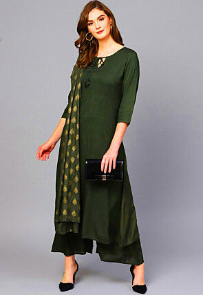 Solid Color Viscose Rayon Pakistani Suit in Dark Green