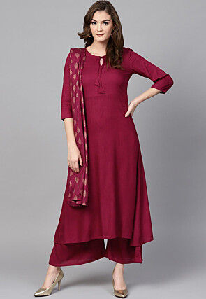 Solid Color Viscose Rayon Pakistani Suit in Magenta
