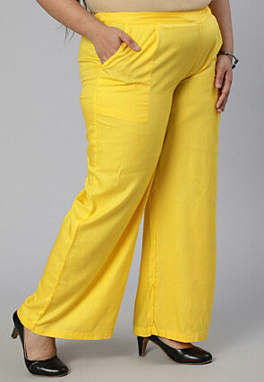 Solid Color Viscose Rayon Palazzo in Yellow