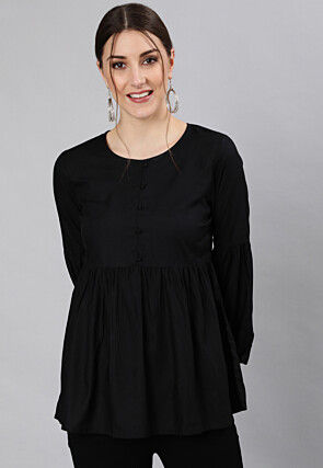 Solid Color Viscose Rayon Peplum Style Top in Black