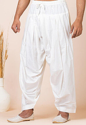 Solid Color Art Silk Salwar in Off White