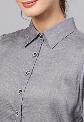 Solid Color Viscose Rayon Straight Kurta in Grey