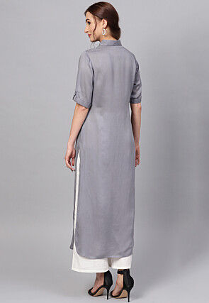 Solid Color Viscose Rayon Straight Kurta in Grey