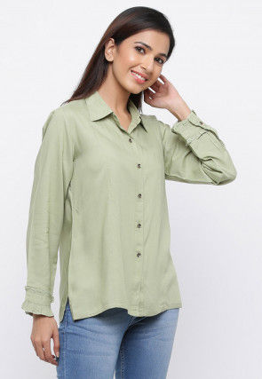 Solid Color Viscose Rayon Top in Pastel Green
