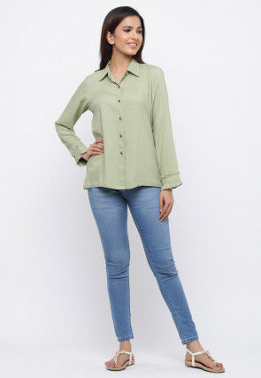 Solid Color Viscose Rayon Top in Pastel Green