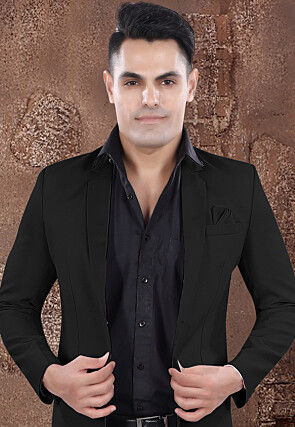 Solid Color Viscose Silk Blazer in Black