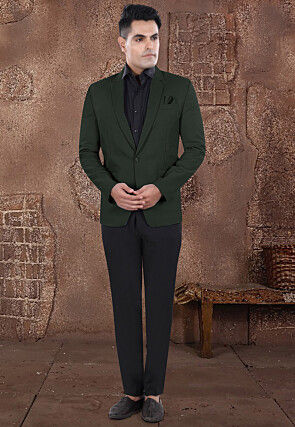Solid Color Viscose Silk Blazer in Dark Green