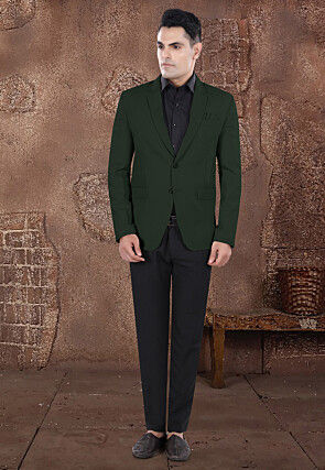 Solid Color Viscose Silk Blazer in Dark Green