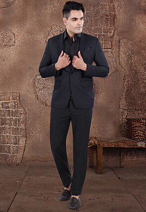 Solid Color Viscose Silk Blazer in Navy Blue