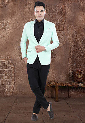 Solid Color Viscose Silk Blazer in Sea Green
