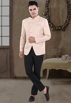 Solid Color Viscose Silk Jodhpuri Suit in Peach