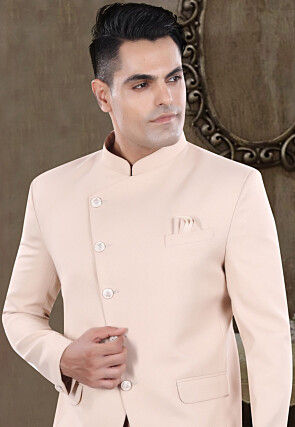 Solid Color Viscose Silk Jodhpuri Suit in Peach