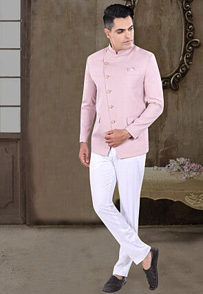 Solid Color Viscose Silk Jodhpuri Suit in Pink