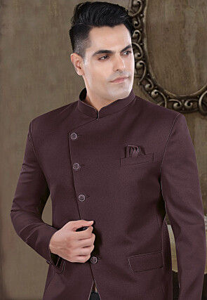 Solid Color Viscose Silk Jodhpuri Suit in Wine