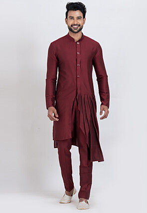 Solid Color Viscose Silk Kurta Set in Maroon