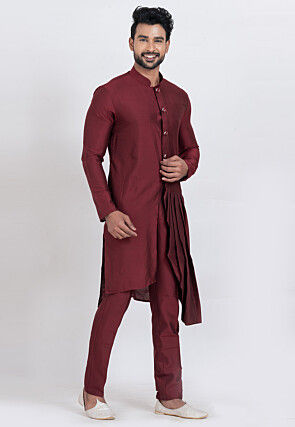 Solid Color Viscose Silk Kurta Set in Maroon