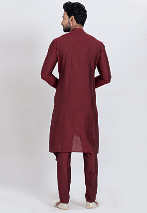 Solid Color Viscose Silk Kurta Set in Maroon