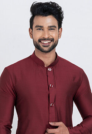Solid Color Viscose Silk Kurta Set in Maroon