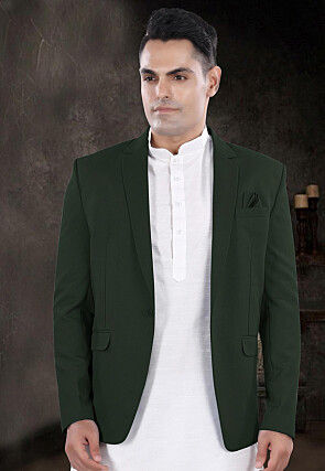 Solid Color Viscose Silk Kurta Set in Off White and Dark Green