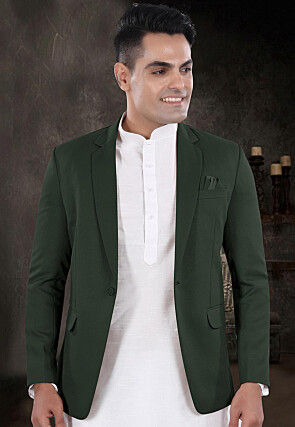 Solid Color Viscose Silk Kurta Set in Off White and Dark Green