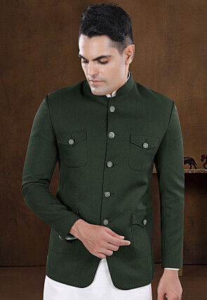 Solid Color Viscose Silk Kurta Set in Off White and Dark Green