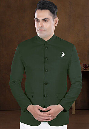 Solid Color Viscose Silk Kurta Set in Off White and Dark Green