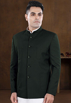 Solid Color Viscose Silk Kurta Set in Off White and Dark Green