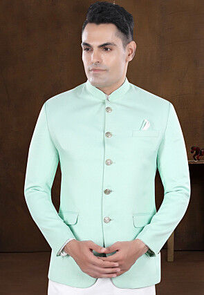 Solid Color Viscose Silk Kurta Set in Off White and Sea Green