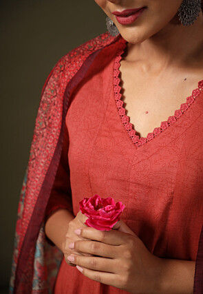 Solid Rayon Anarkali Suit in Rust