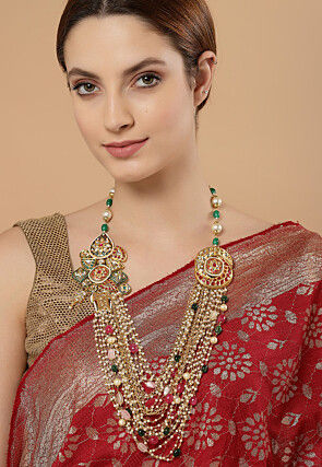 Gold green ruby kundan effect large earrings Indian jewellery