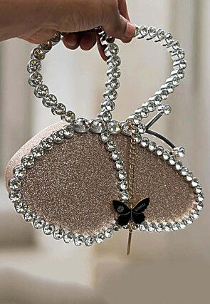 Stone Embellished Polyester Clutch Bag in Rose Gold