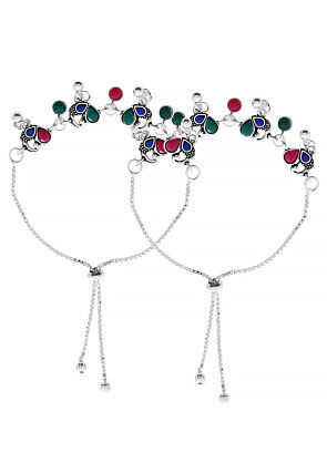 Stone Studded Adjustable Anklet Pair