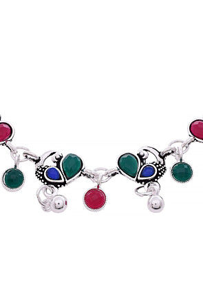 Stone Studded Adjustable Anklet Pair