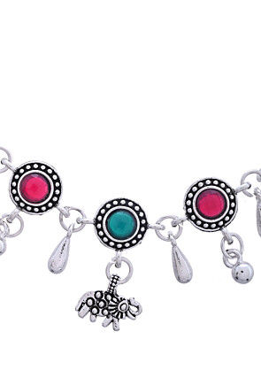Stone Studded Adjustable Anklet Pair