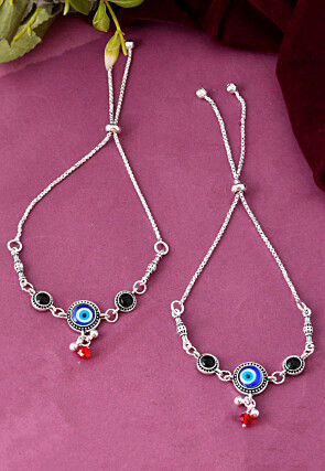 Stone Studded Adjustable Anklet Pair
